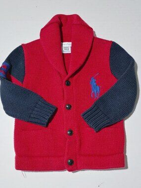 Ralph Lauren Colorblock Embroidered Big Pony Shawl Jacket Size 18M Red